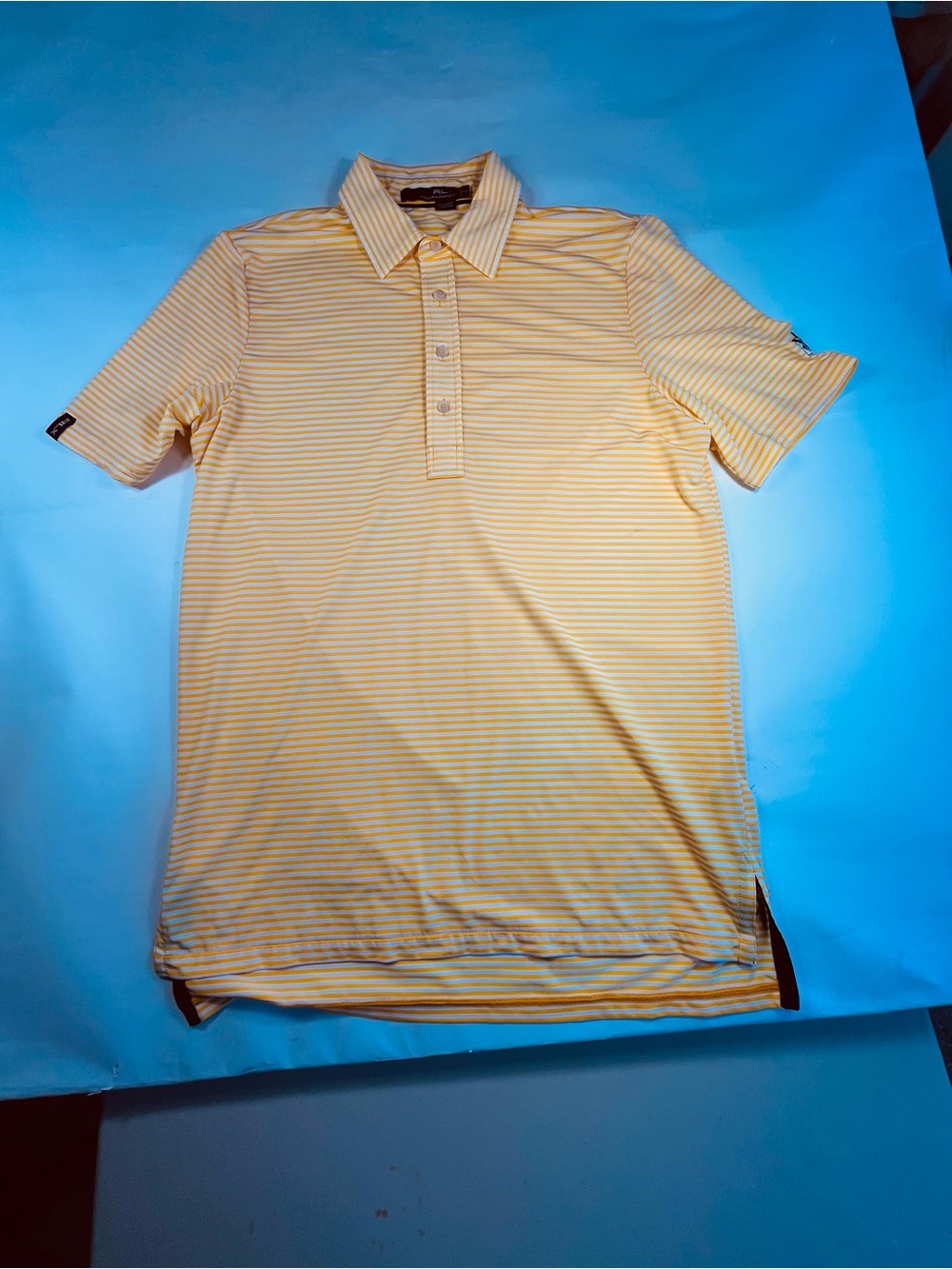 Ralph Lauren Men's Size:M Striped Yellow Collar Short Sleeve Polo Shirt NEW